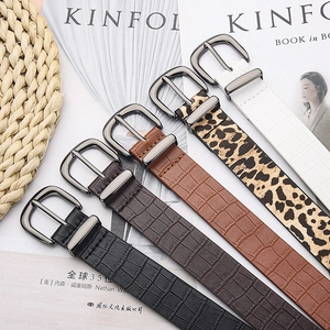 Women Crocodile Pattern Pin Buckle Faux Leather Belt Fashion Leopard Print PU Waist Belt For Jeans Trousers Versatile Retro