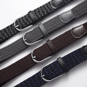 Elastic woven stretch belts for men and women with matte silver pin buckles in four colors