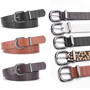 Women's faux leather belts with crocodile and leopard prints and pin buckles