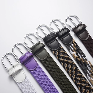 Woven elastic belts for men and women with metal pin buckle in various colors
