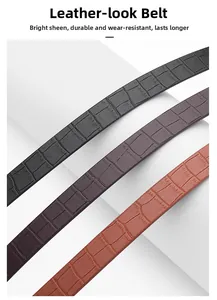 Detailed view of crocodile pattern faux leather belts in black, dark coffee and brown red