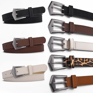 Vintage PU leather belt for women featuring leopard print and geometric metal buckle options