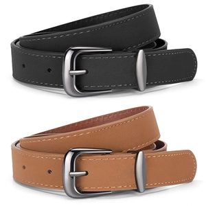 Minimalist leather belts for women in black and brown with refined metal buckles