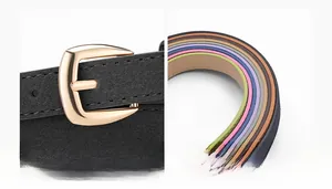 Détail de la boucle en alliage de zinc doré et de la peinture de bord multicolore sur la ceinture