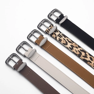 Minimalist stylish women's slim belts with metal buckles in assorted colors and leopard print