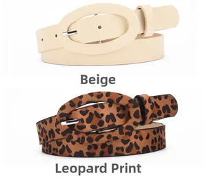 Détail de ceintures en cuir Pu minimalistes avec boucles ovales en beige et imprimé léopard