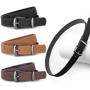 Minimalist faux suede skinny belts for women in black and brown with sleek metal buckles