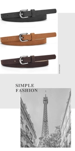 Detail view of retro versatile suede belts in grey, black, and camel with D-shaped buckles