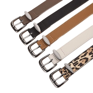 Minimalist women's thin PU leather belts in five colors with oval silver metal buckles