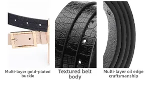 Détails de la boucle dorée et de la texture du cuir avec gaufrage crocodile chic
