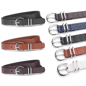 Bohemian crocodile pattern skinny belt for women with silver D-ring buckle in five colors