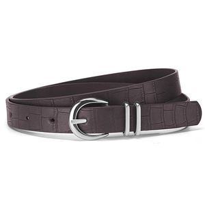 Bohemian glossy crocodile texture leather belt with silver horseshoe buckle for women
