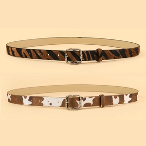 Cintura da Donna alla Moda con Stampa Animalier in Pelle PU con Fibbia Quadrata in Lega Motivo Zebra Mucca Cintura Sottile Decorativa Casual