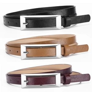 Women Skinny PU Leather Waist Belt With Alloy Rectangular Pin Buckle Minimalist Solid Color Decorative Belt For Dresses