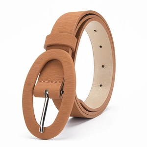 Ceinture pour femme marron clair avec grande boucle ovale recouverte et sangle texturée