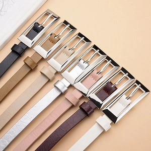 Minimalist rectangular thin waist belt for dresses with silver needle buckle in seven colors