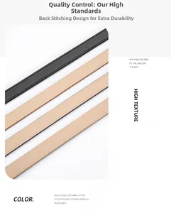 Détail des coutures durables et de la texture sur des ceintures fines en similicuir PU coloré