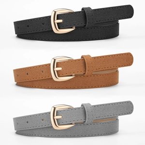 Ceinture Mince en Cuir PU pour Femmes Avec Boucle à Ardillon en Alliage Doré Ceinture Décorative Couleur Unie Minimaliste