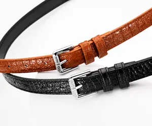 Close-up of black and brown crocodile pattern alloy pin buckle belts for women