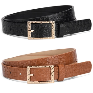 Ceinture femme vintage française avec motif pierre et boucle dorée en noir et marron