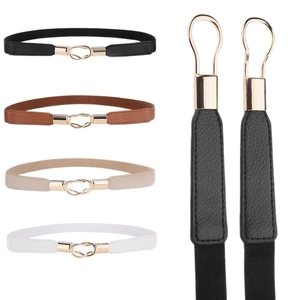 Set di 4 cinture elastiche con fibbie a doppio anello dorato in nero marrone e bianco
