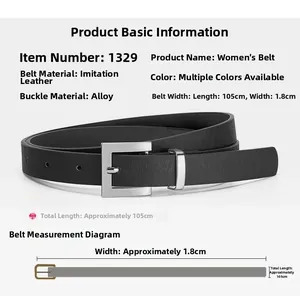 Detail view of black women's belt with silver alloy buckle and 1.8cm width specifications