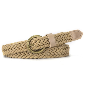 Cintura intrecciata kaki alla moda con fibbia rotonda in bronzo per abiti e camicie