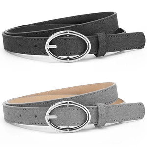 Women Suede PU Leather Thin Belt Silver Oval Pin Buckle Minimalist Solid Color Decorative Waist Strap For Jeans Dress