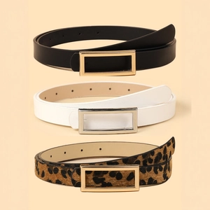 Women's Casual PU Leather Narrow Belt with Rectangular Alloy Buckle Fashion Versatile Waistband for Jeans Dress Lady Waist Belt