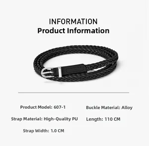 Détails du produit ceinture tressée noire en cuir PU de 110 cm avec une boucle en alliage