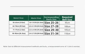Tableau des tailles pour ceinture tressée femme avec mesures du S au XL