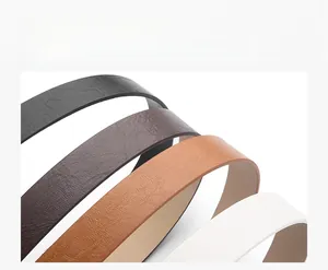 Close-up showing smooth textures of PU leather belts in black, brown, tan, and white