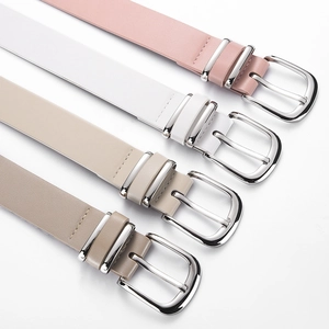 Minimalist women's thin belts with silver D-buckle in four elegant Morandi colors