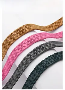 Close-up of durable woven fiber belts showing precision V-shape patterns in multi-colors