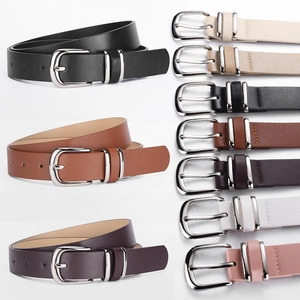 Women's slim leather belts set in 7 colors with round silver metal buckles for jeans