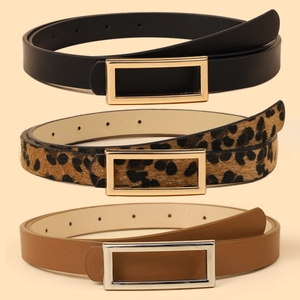 Three-piece women belt set with leopard print and solid faux leather plus metal buckles
