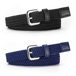 Unisex Kids Elastic Woven Canvas Belt Casual Stretch Braided Pin Buckle Waistband For Boys Girls Students Fashion Decorative Accessories