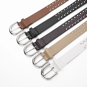 Women's Western style thin rivet belts with oval pin buckles in five classic colors