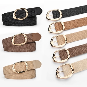 Ceinture tressée bohème extensible avec boucle ronde dorée en cinq couleurs variées