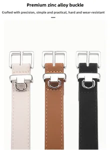 Detailed close-up of premium zinc alloy square buckles on multi-color leather belts
