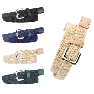 Adjustable kids elastic braided belt set with silver metal buckle in multiple colors