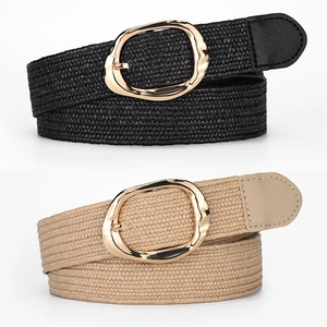 Ensemble de ceintures tressées élastiques noir et beige avec boucle dorée pour robes