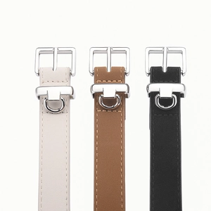 Minimalist Faux Leather Thin Belt For Women With Silver Square Pin Buckle And D-Ring Versatile Casual Leopard Print Waistband