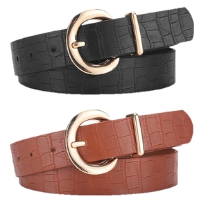 Ensemble de ceintures pour femmes en similicuir à texture crocodile et boucles dorées rondes