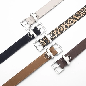 Set of 5 minimalist faux leather skinny belts with square silver buckles in various colors