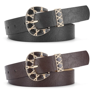 Women's Retro PU Leather Belt With Vintage Carved Buckle Bohemian Waistband For Jeans Coats Fashion Decorative Accessory