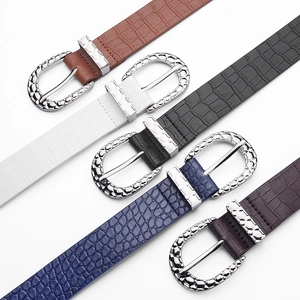 Cintura da donna in pelle PU coccodrillo con fibbia ad ardiglione ovale argento in 5 colori