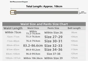 Tableau des tailles montrant les mesures de ceinture et les correspondances de taille