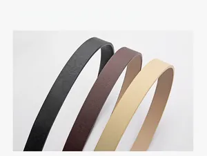 Detail showing soft flexible PU leather belts in black brown and beige with fine texture