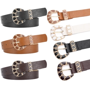 Vintage women's PU leather belts with decorative carved buckles in four classic colors